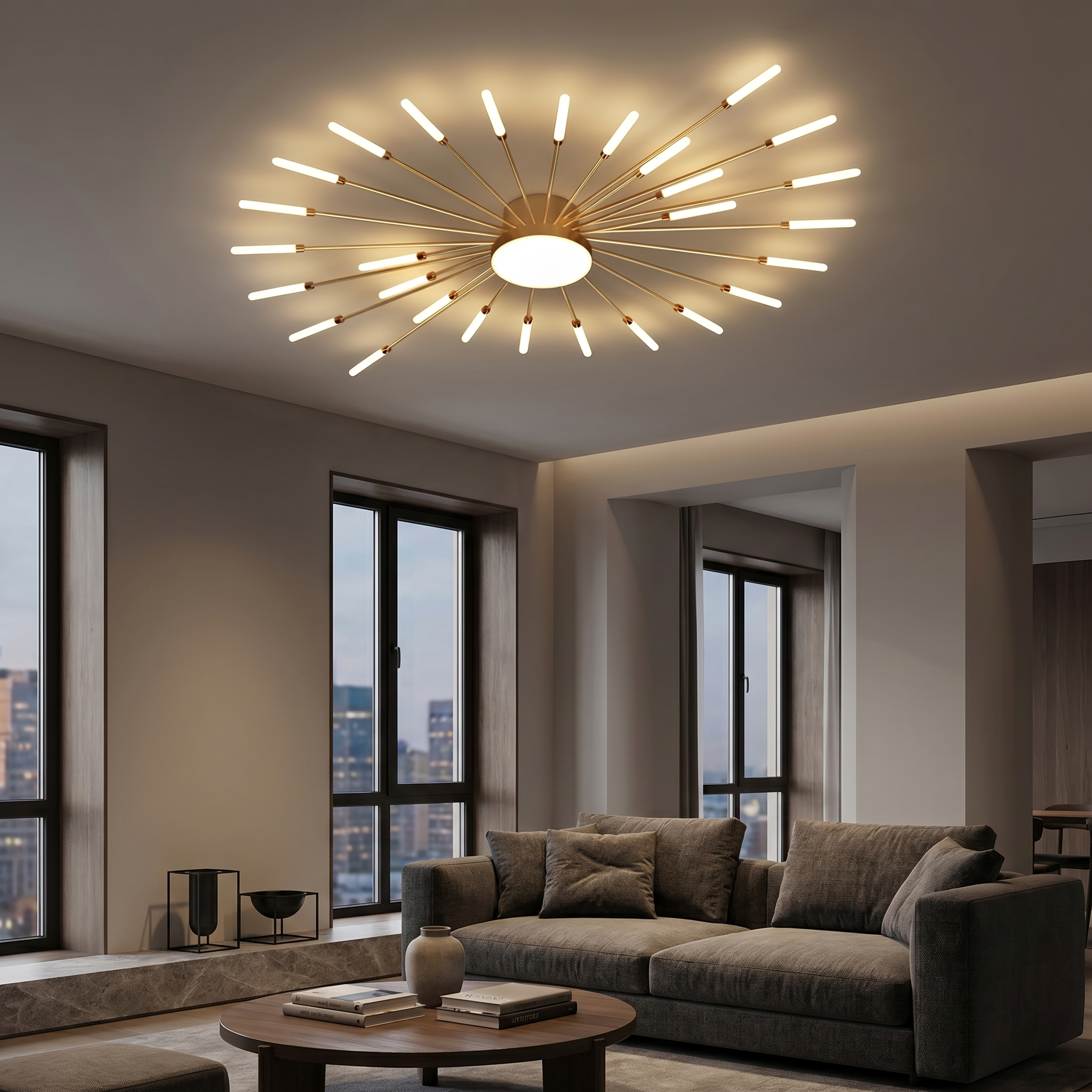 Fireworks Ceiling Light Black/Gold | Dimmable Integrated LED | Modern Sputnik Style Statement Lamp for Living Room