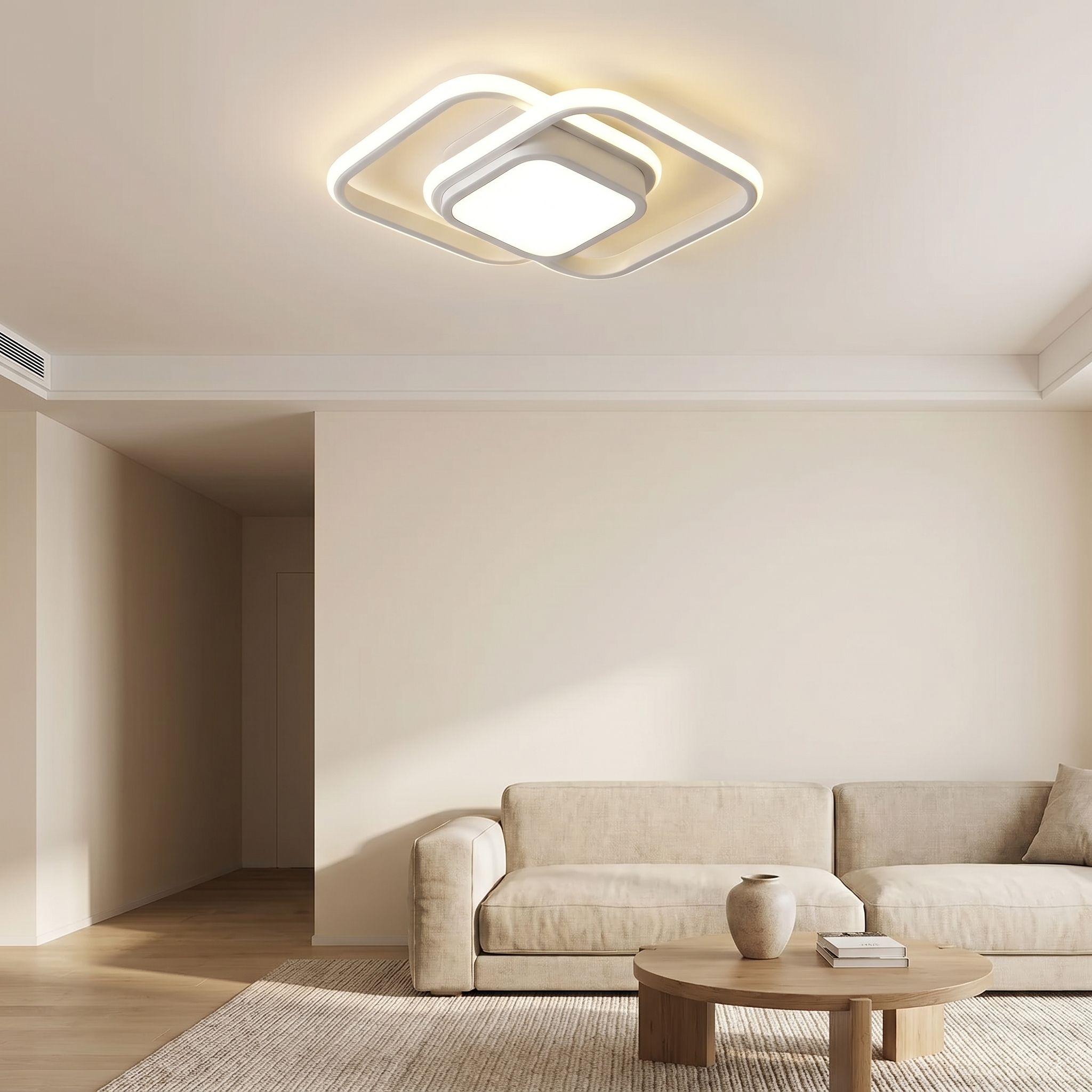 Double Ring Ceiling Light Ø27 cm | Slim 6 cm Profile, Integrated LED | Frosted Flush Mount Lamp for Hallway and Bedroom