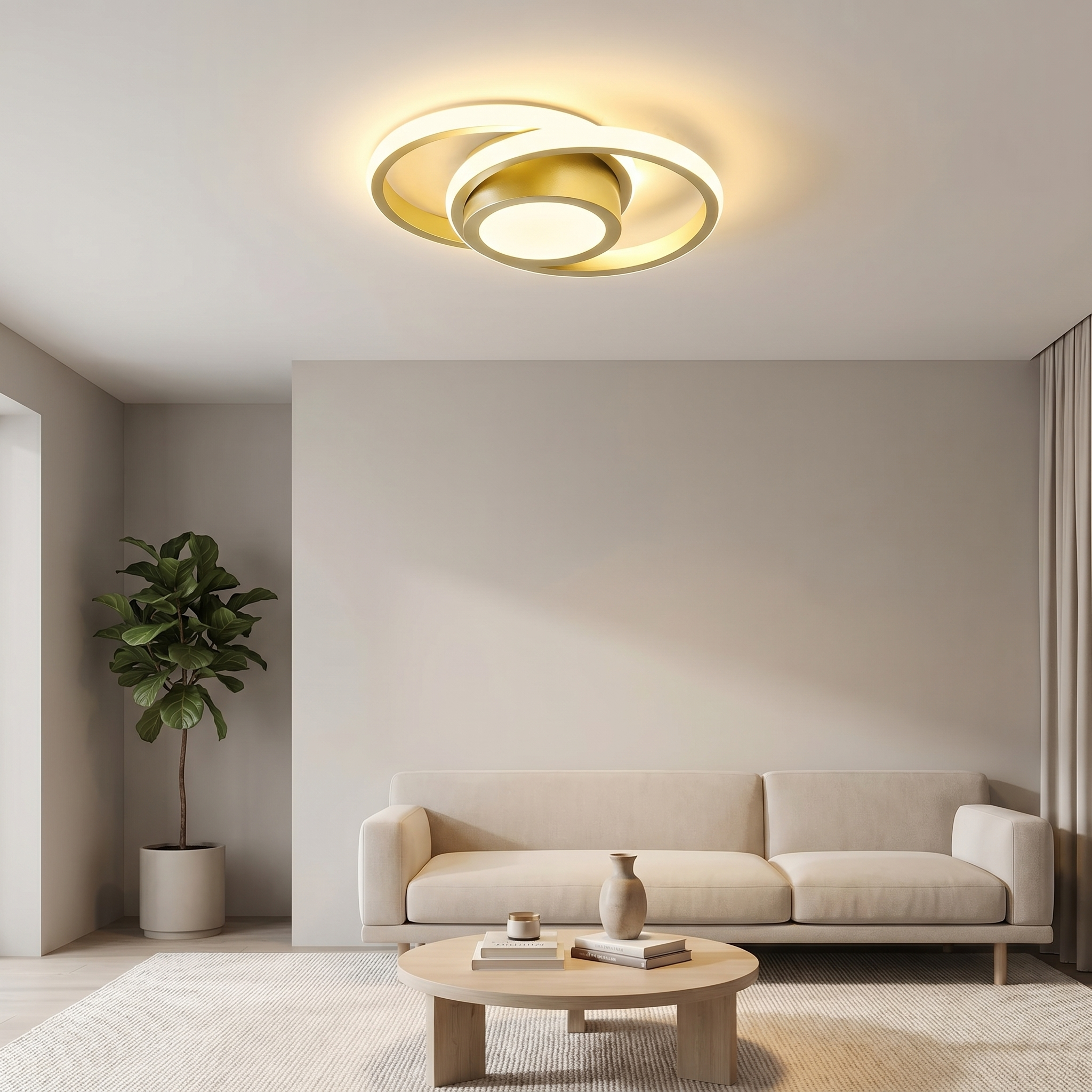 Double Ring Ceiling Light Ø27 cm | Slim 6 cm Profile, Integrated LED | Frosted Flush Mount Lamp for Hallway and Bedroom