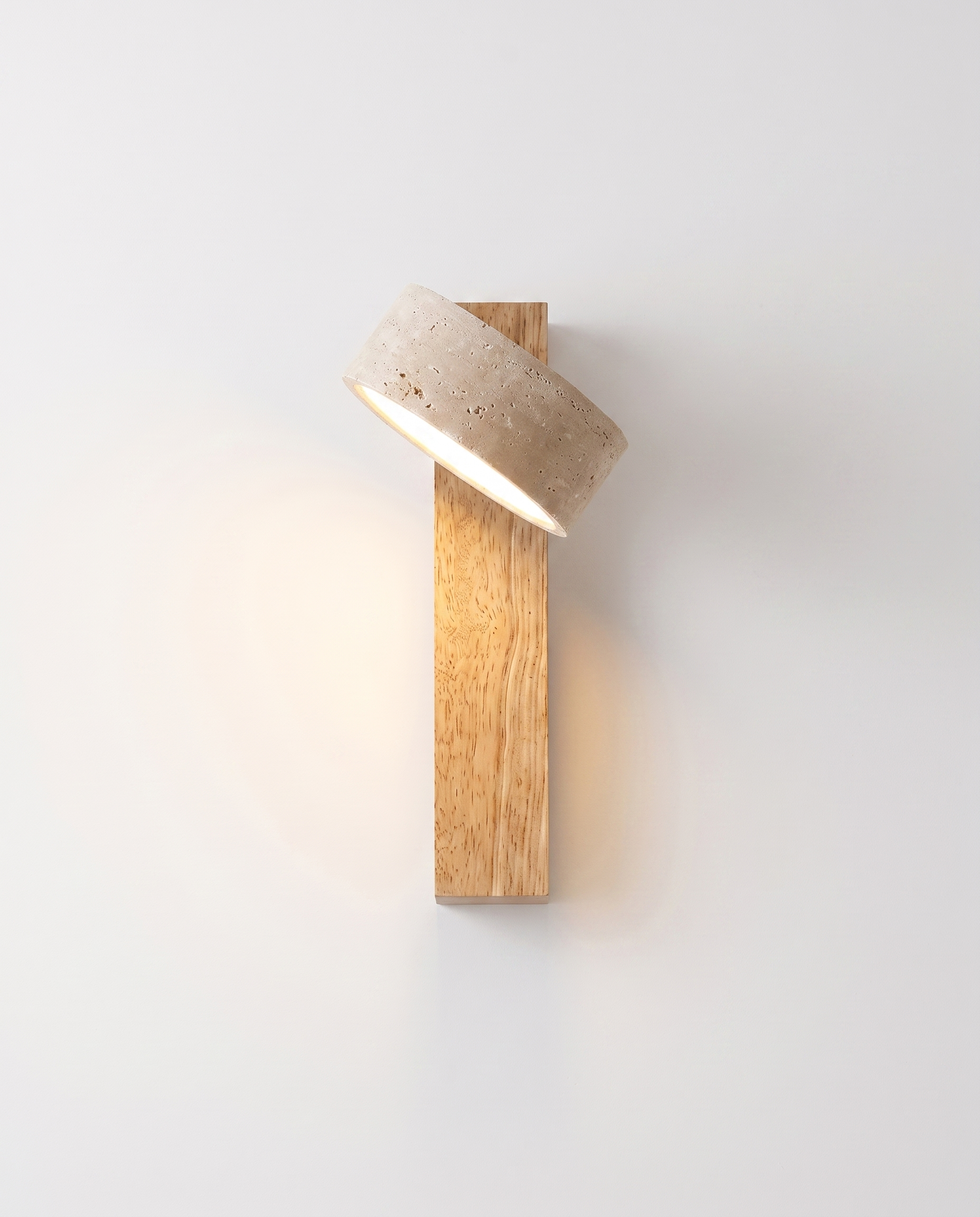 Travertine Wall Light Adjustable Head | Genuine Travertine Stone, Pull Chain | 180 Degree Hardwired Bedside Reading Lamp