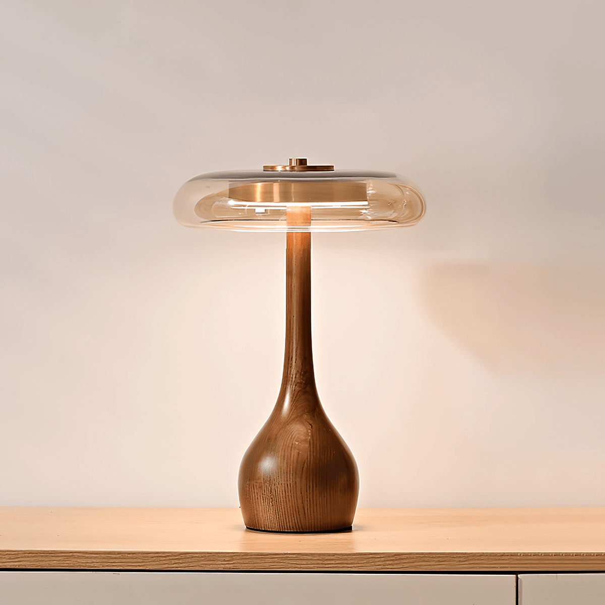 Amber Glass Japandi Table Lamp