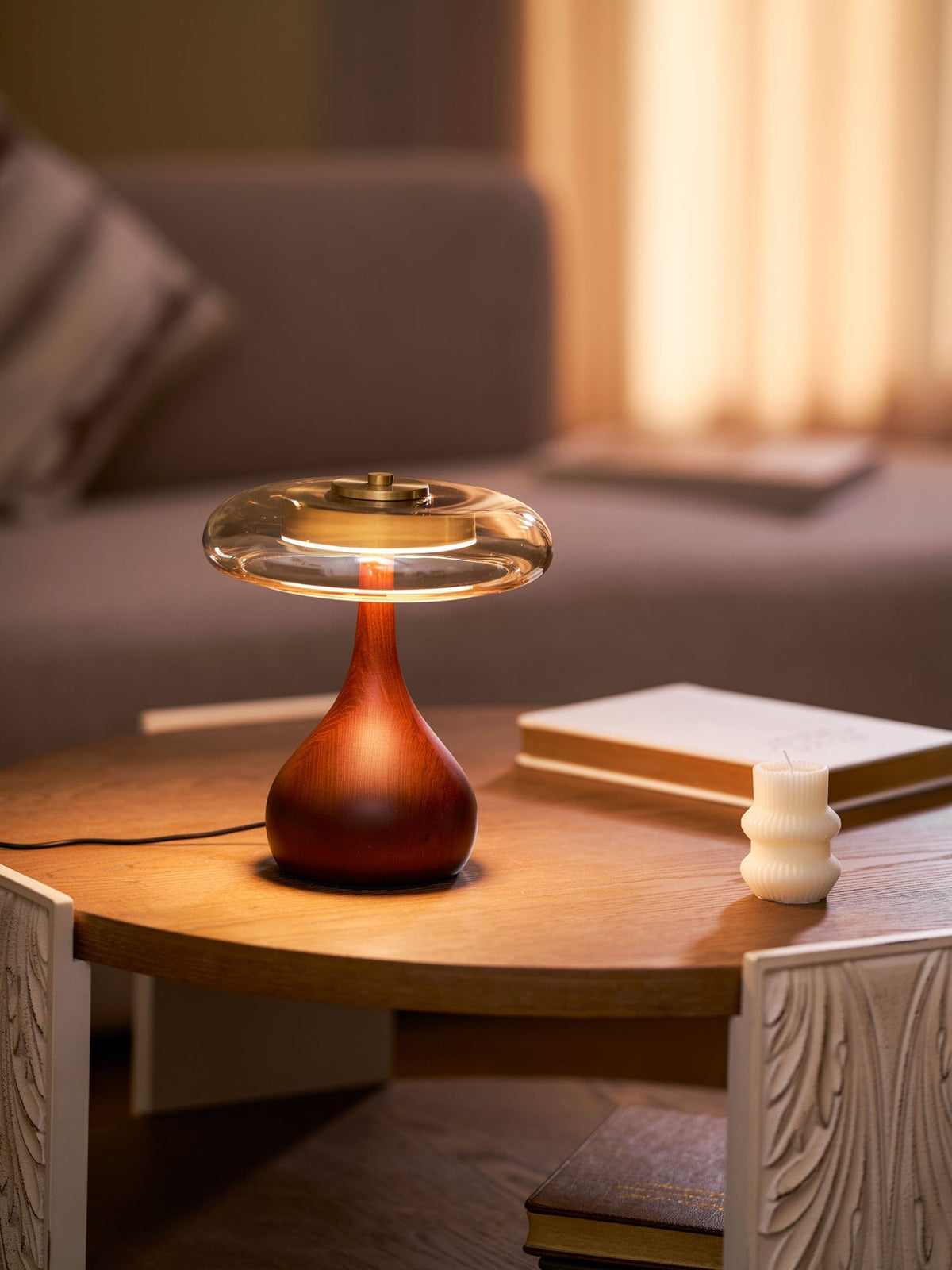 Amber Glass Japandi Table Lamp