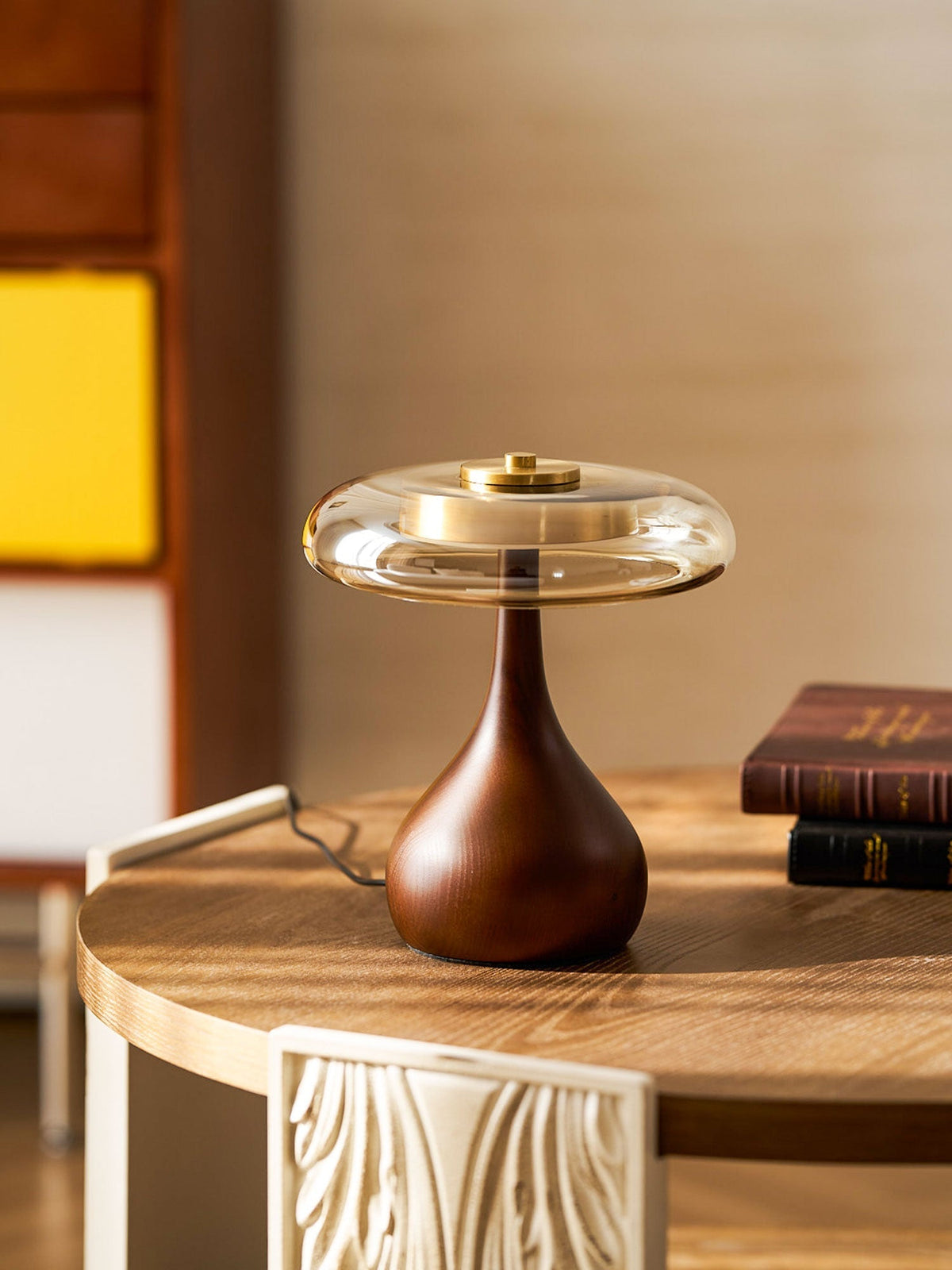 Amber Glass Japandi Table Lamp