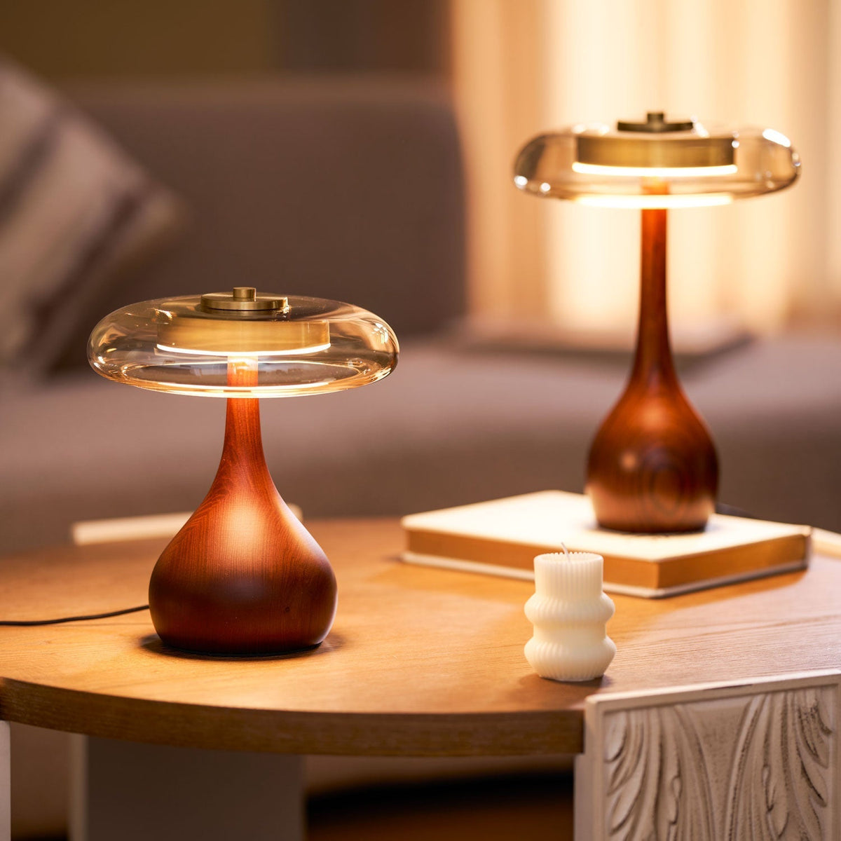 Amber Glass Japandi Table Lamp