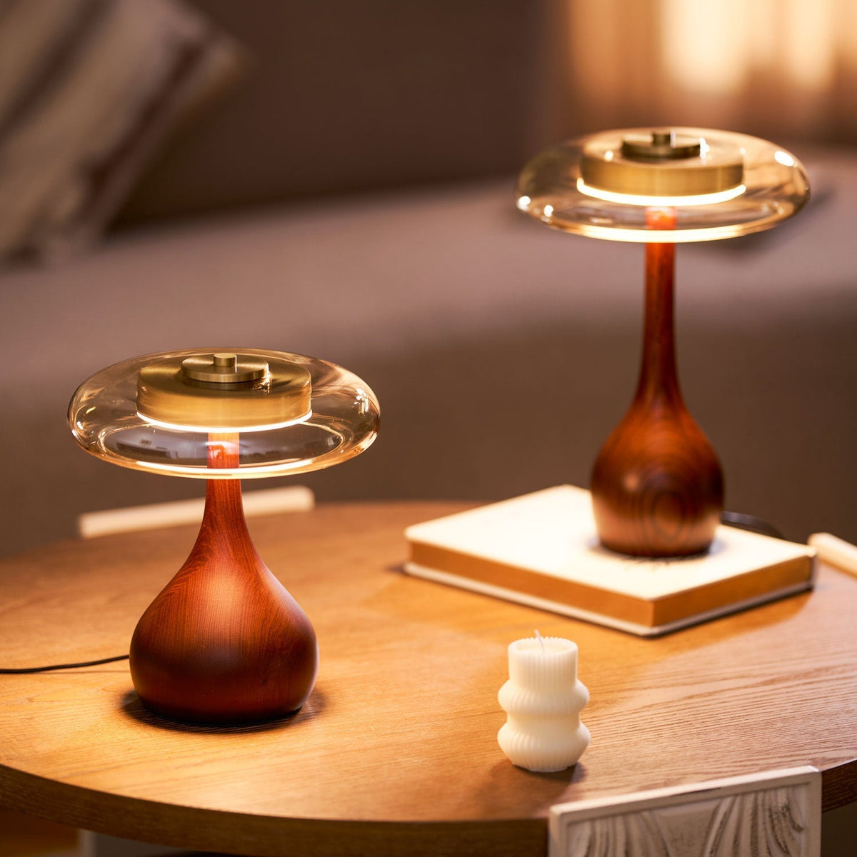 Amber Glass Japandi Table Lamp