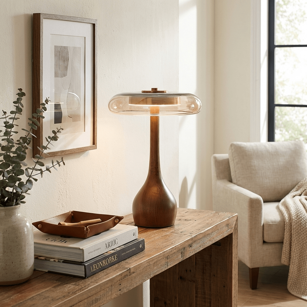 Amber Glass Japandi Table Lamp