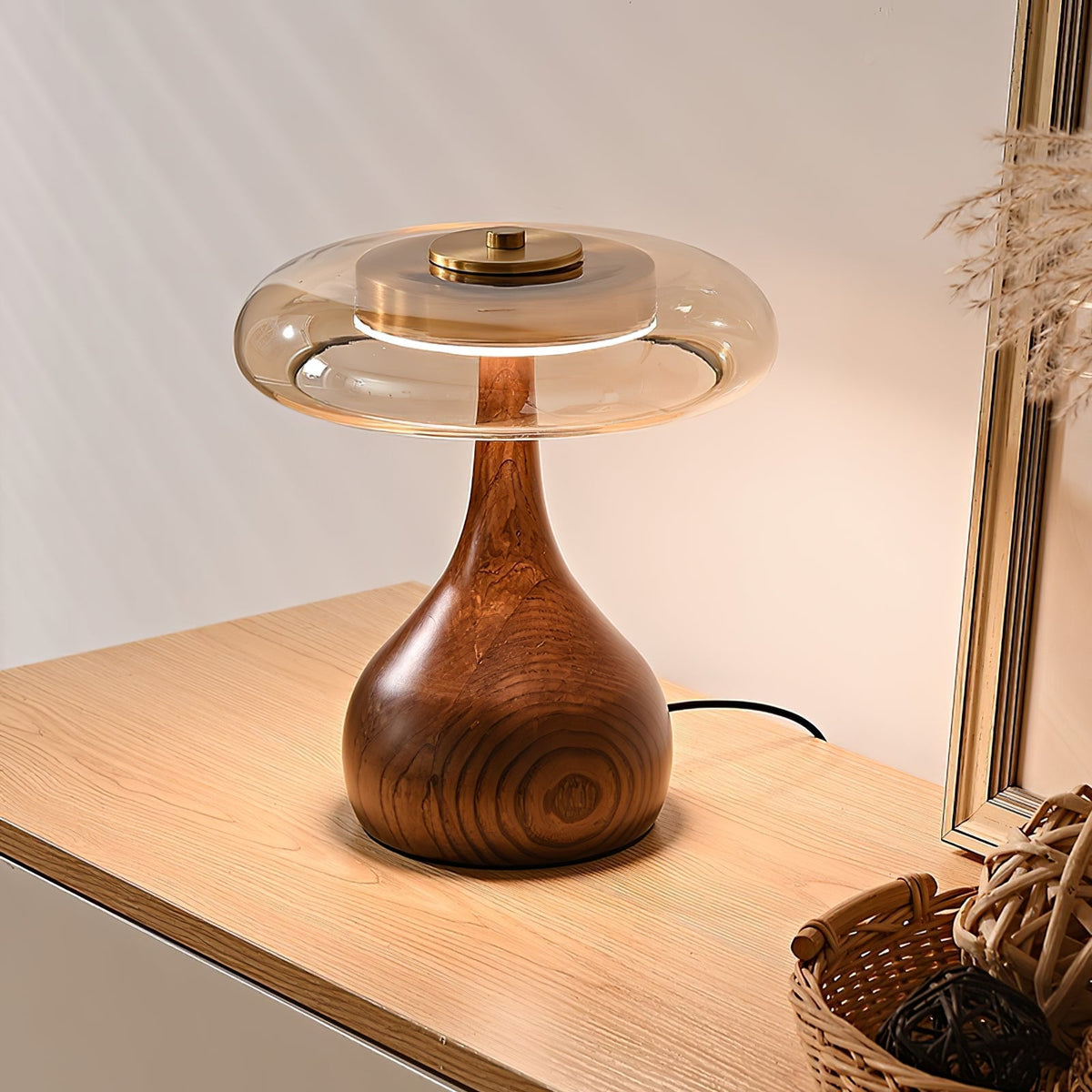 Amber Glass Japandi Table Lamp