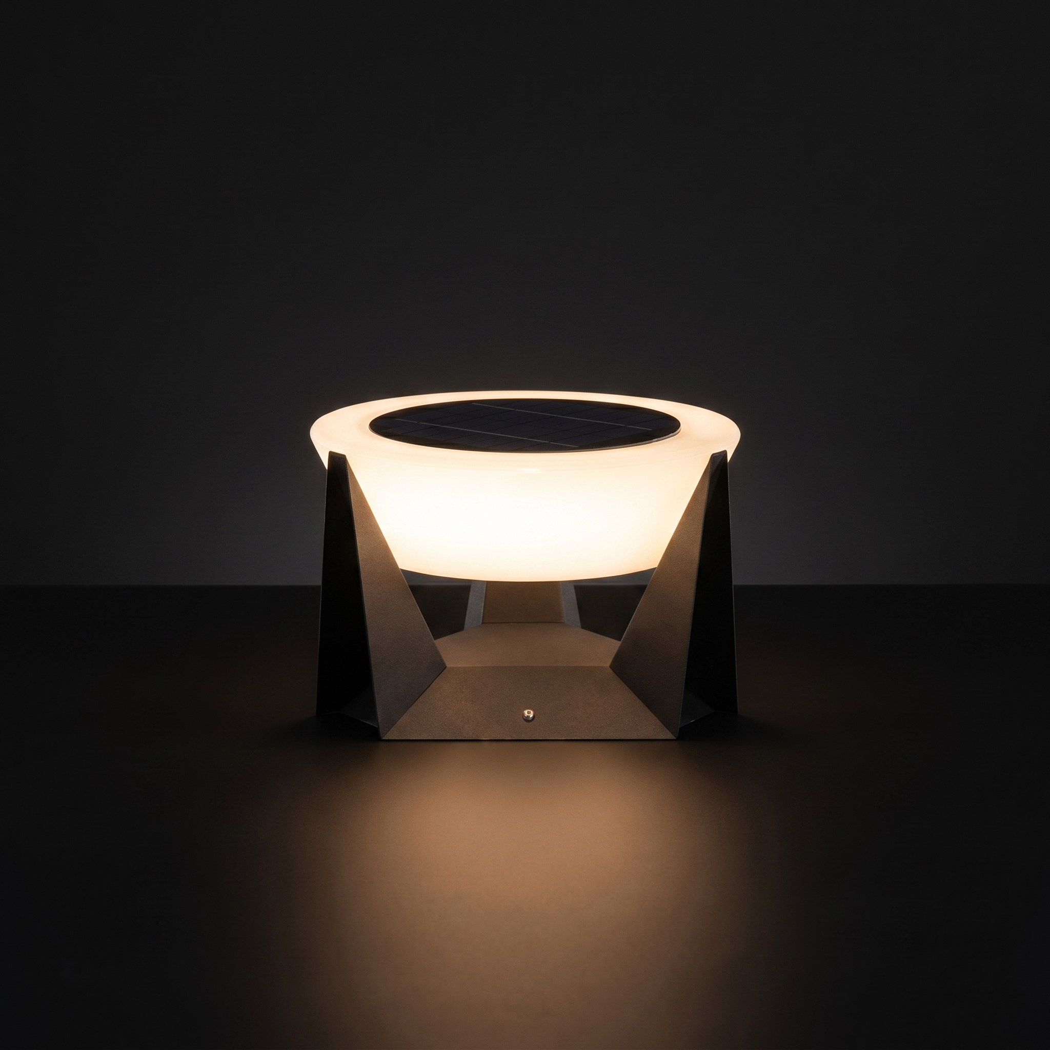 Solar Garden Lamp Round | Iron Base, 27 × 27 × 17 cm | IP65 Weatherproof LED Light with Auto Dusk Sensor, Cordless