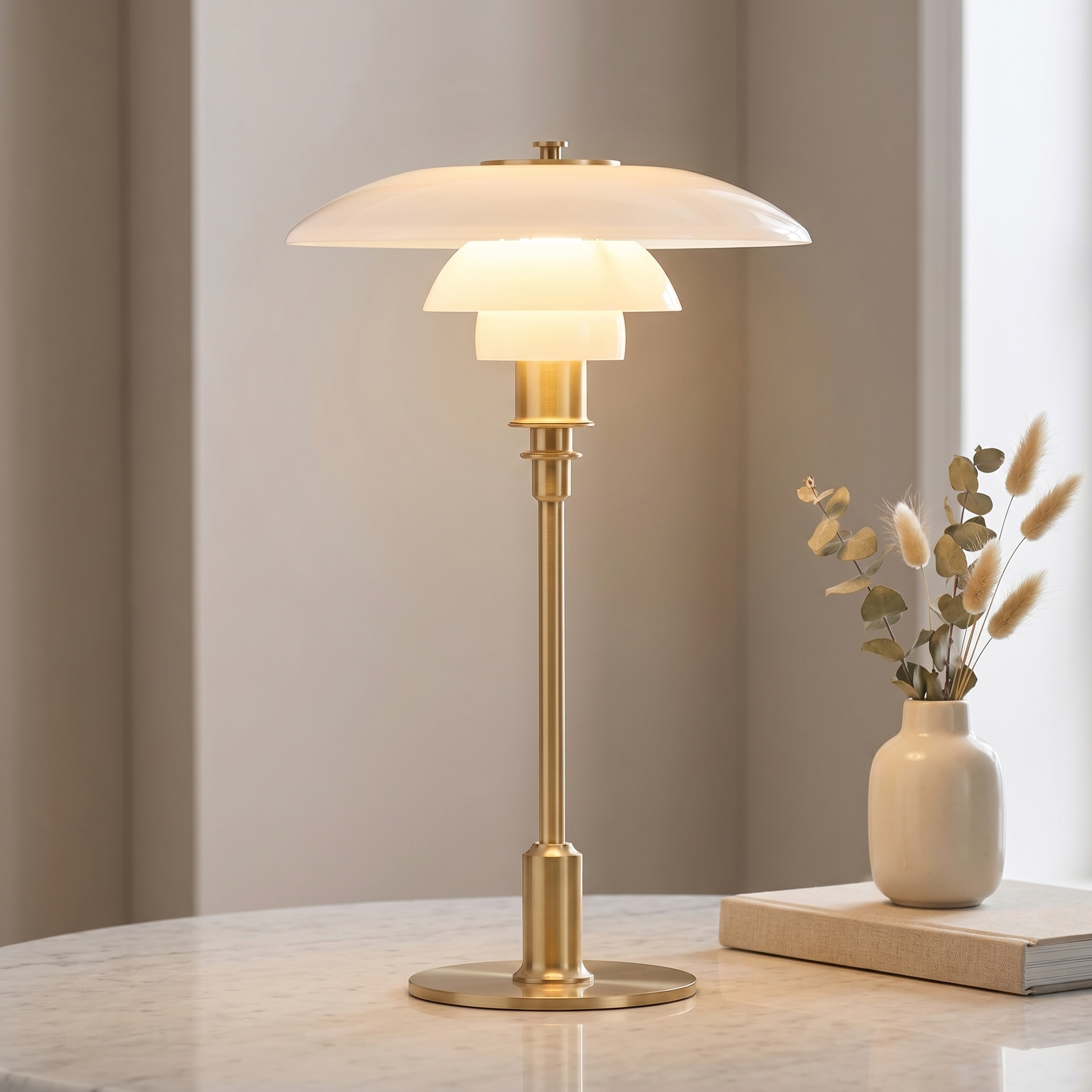 Glass Table Lamp Danish Style Ø28 × 47 cm | Dimmable Rotary Control | Warm White 3000K LED Bulb Included, E27