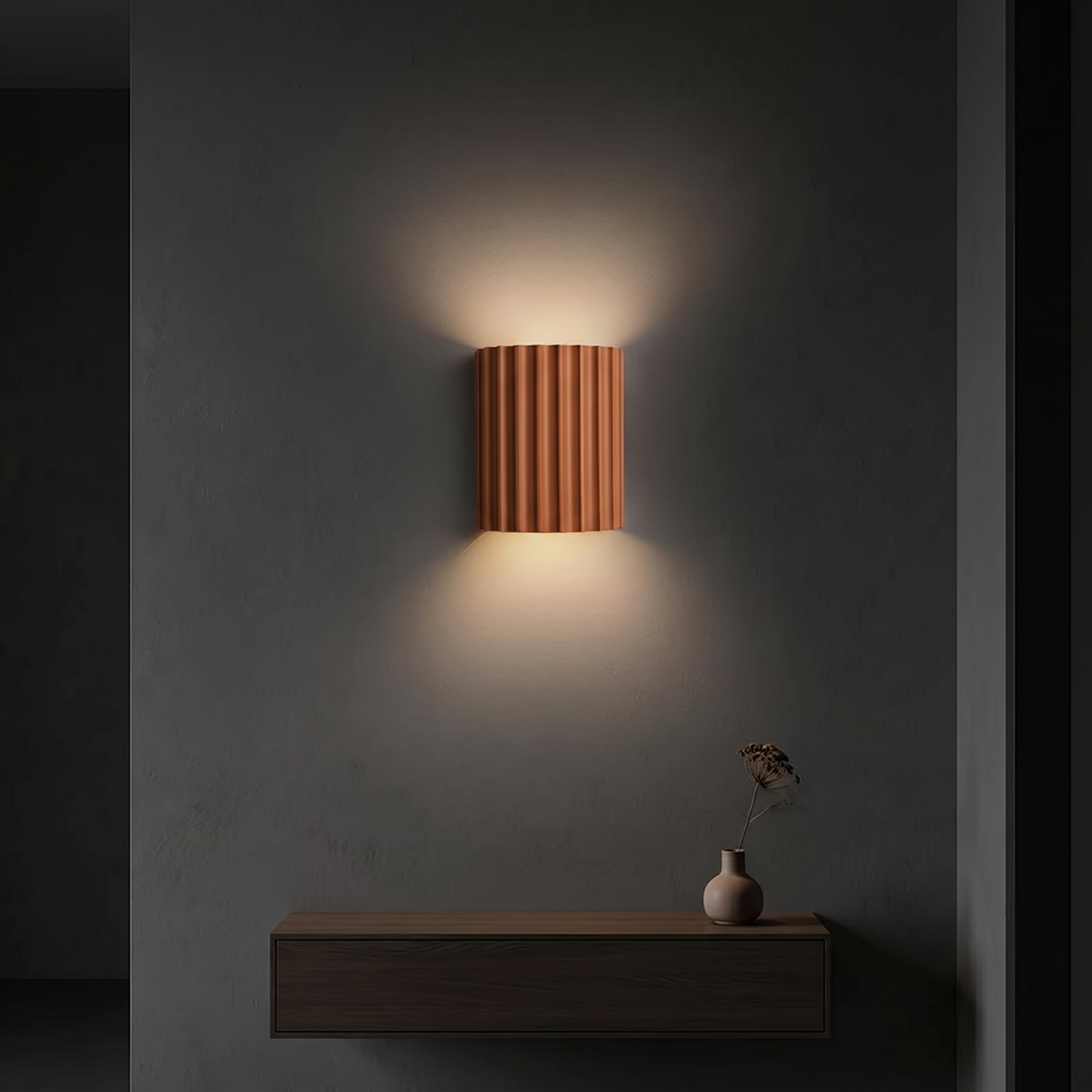 Ribbed Wall Light Cylinder 16 cm | LED Included, 400 Lumens | 6000K Daylight Wall Lamp for Hallway and Kitchen