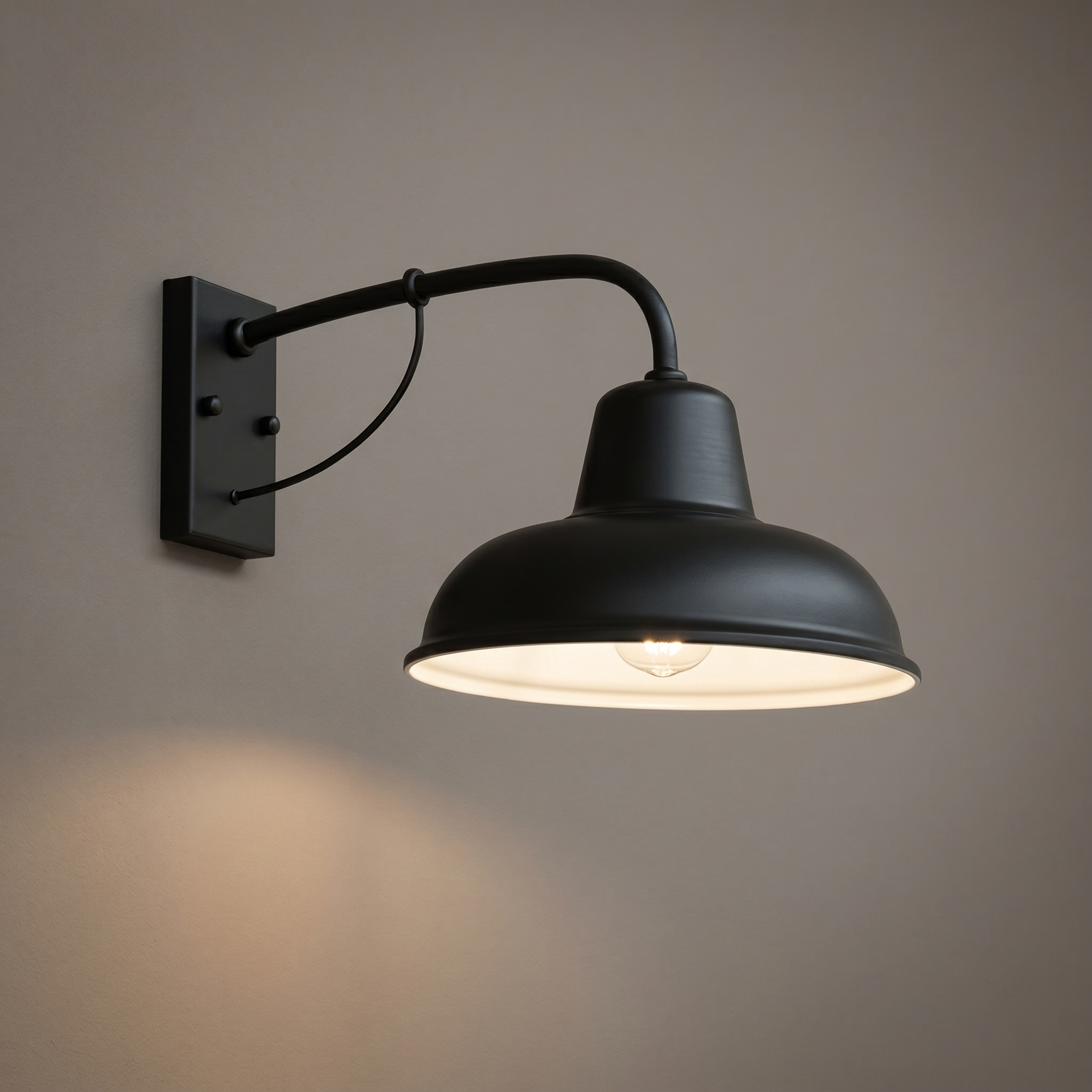 Vintage Outdoor Wall Light | Gooseneck Arm, Downward Shade | Industrial Porch and Patio Lamp for Covered Areas