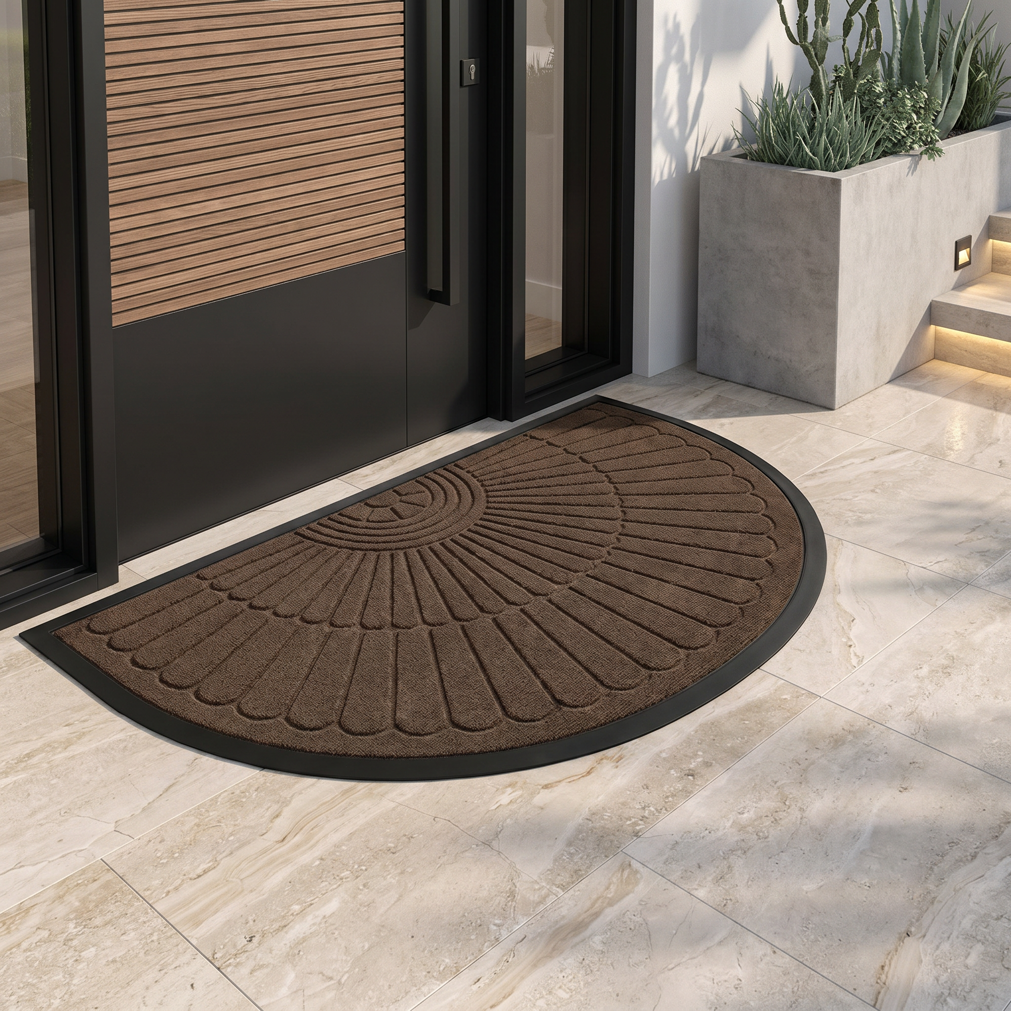 Half Moon Door Mat 50 × 80 cm | Non Slip Backing, Polyester | Curved Entry Mat for Indoor and Covered Outdoor Use