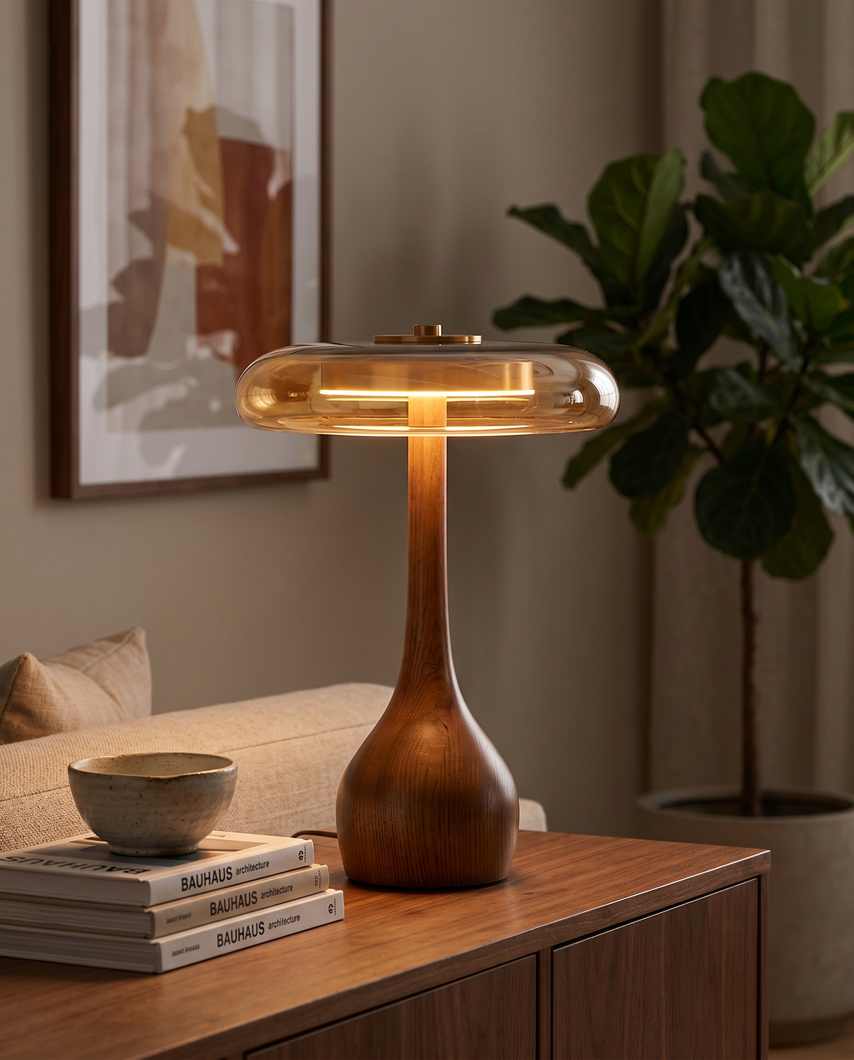 Amber Glass Japandi Table Lamp