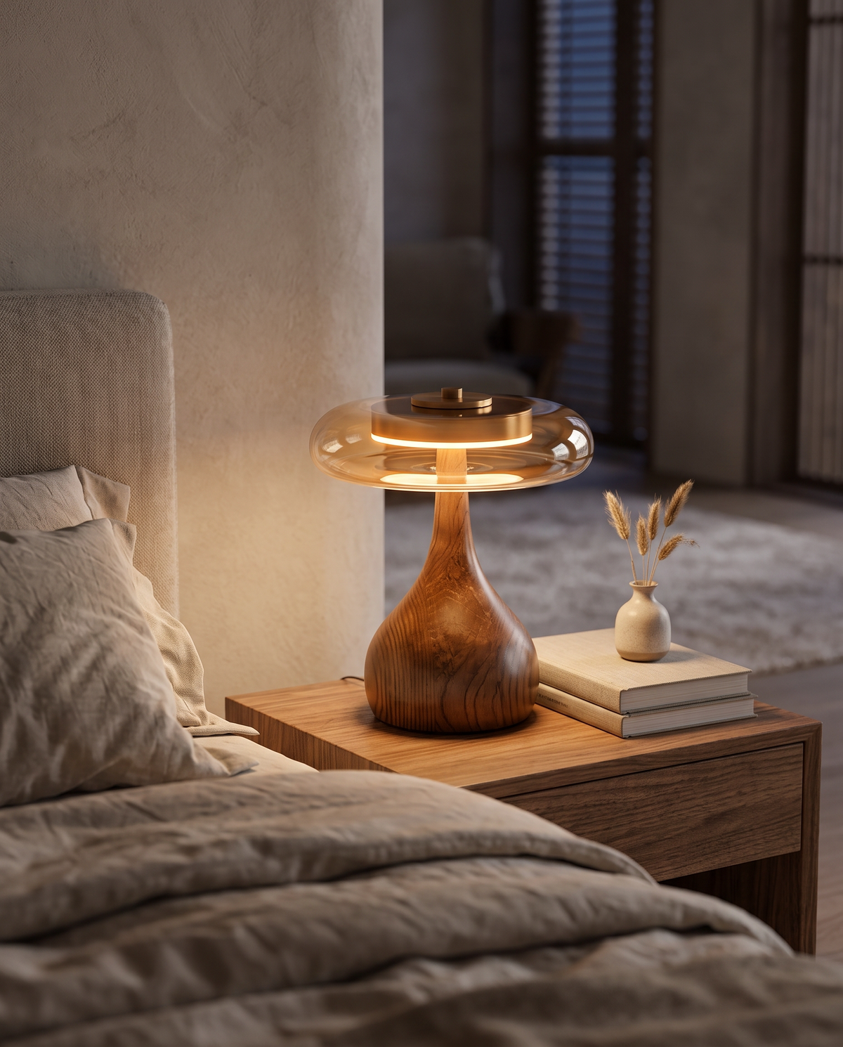 Amber Glass Japandi Table Lamp