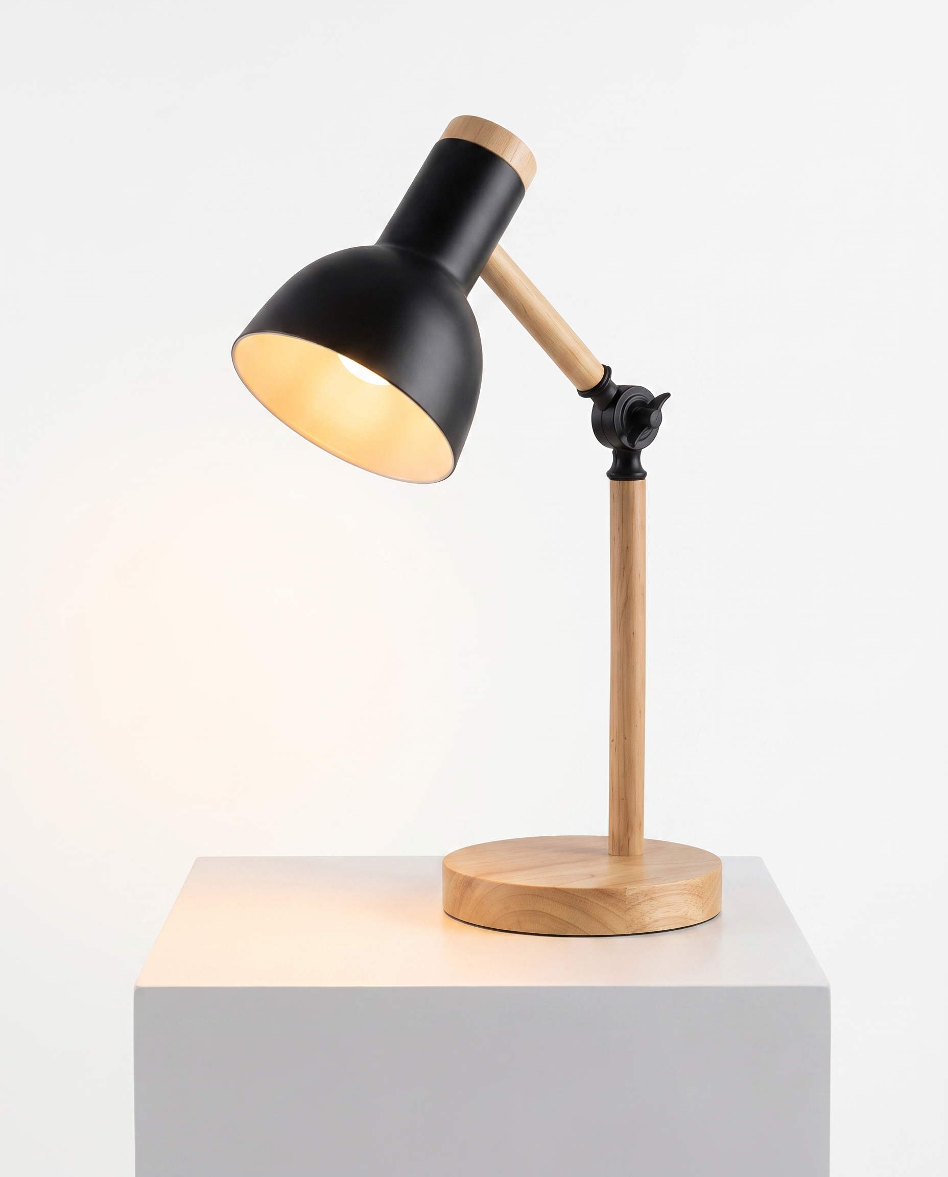 Adjustable Desk Lamp Wood and Metal 45 cm | E27 LED Bulb Included | Directional Reading Light for Study and Bedside
