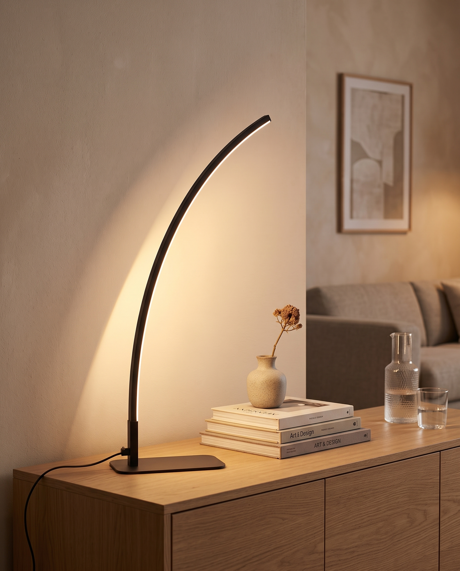 Arc Table Lamp LED Dimmable 51 cm | Stepless Warm to Cool 3000 to 6000K | High Colour Accuracy Ra90, Plug In
